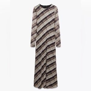 Zara Black and Cream Plaid Long Sleeve Dress